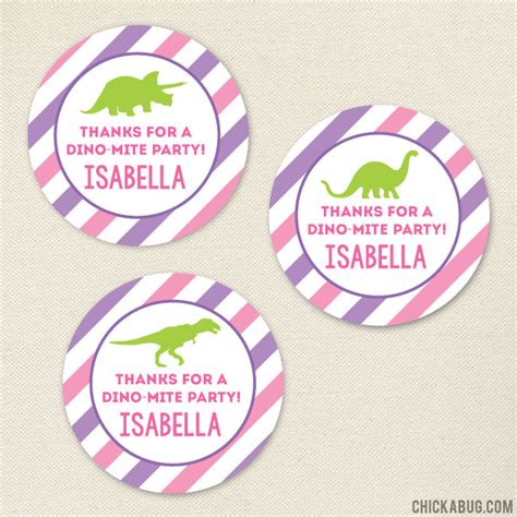 Pink Dinosaur Party Favor Stickers – Chickabug