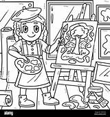 Labor Day Artist Girl Painting Coloring Page Stock Vector Image & Art  sketch template