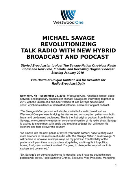 SAVAGE REVOLUTIONIZING TALK RADIO WITH NEW HYBRID BROADCAST & PODCAST ...