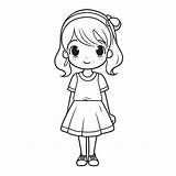 Cute Image Of Cartoon Girl Coloring Pages Vector Outline Sketch  sketch template