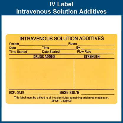 IV Label - Intravenous Solution Additives (1,000 Labels)