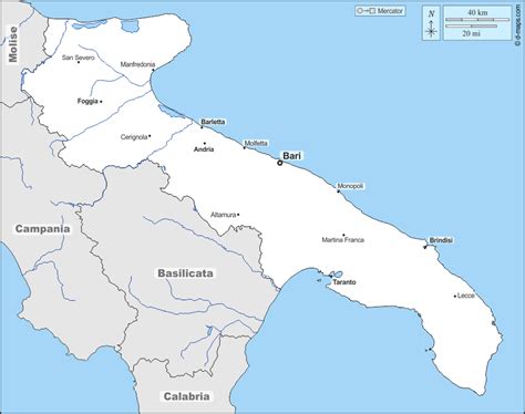 Apulia free map, free blank map, free outline map, free base map ...