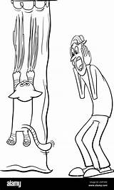 Cat hanging On Curtain And His Terrified Owner cartoon coloring Page  sketch template