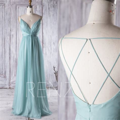 2016 Light Teal Chiffon Bridesmaid Dress, V Neck Wedding Dress, Empire Waist Prom Dress ...