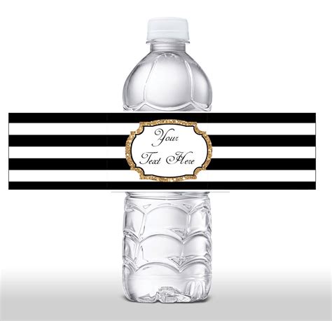 INSTANT DOWNLOAD Black & White Stripe Gold Glitter Water Bottle Label ...