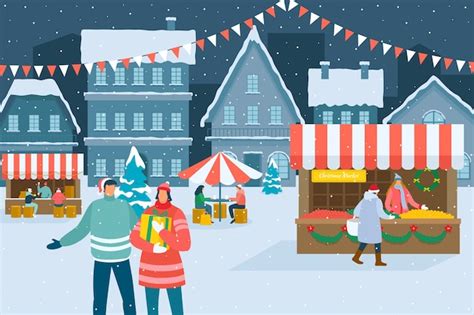 Premium Vector | Hand drawn flat christmas market illustration