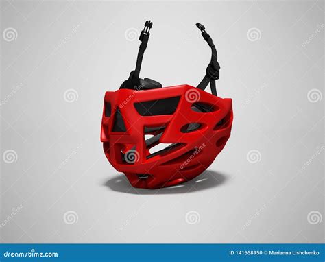 Modern Red Bicycle Helmet for Trips Isolated 3d Render on Gray Background with Shadow Stock ...