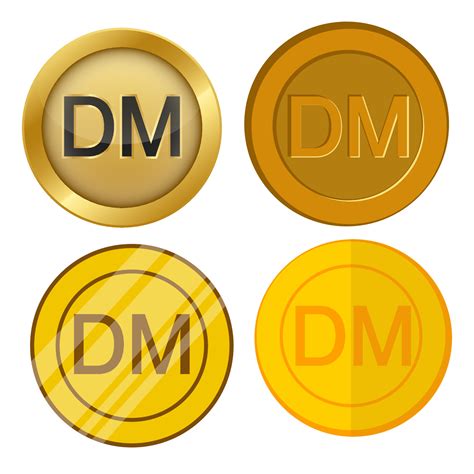 four different style gold coin with Deutsche Mark currency symbol ...