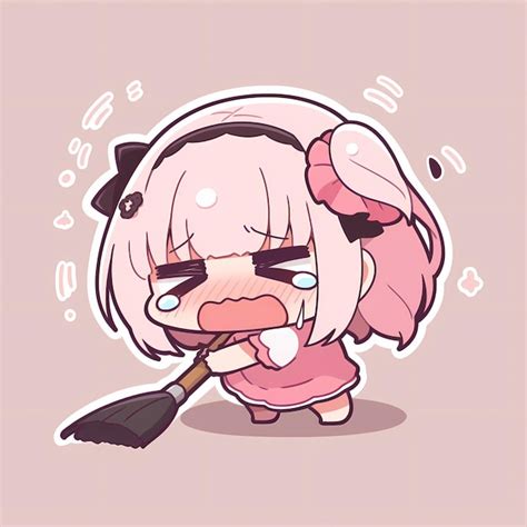 Premium AI Image | Minimal Japanese Crying Kawaii Maid Girl Sweeping ...