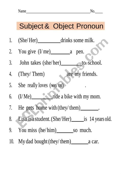 Object Pronouns Worksheets