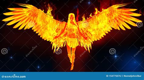 Phoenix Woman Flying in Space Stock Illustration - Illustration of ...