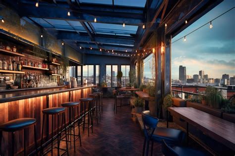 Premium Photo | A rooftop bar with panoramic city views and cocktails