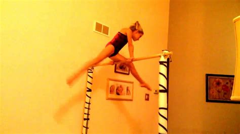 level 4 bar routine on homemade gymnastics bar - YouTube