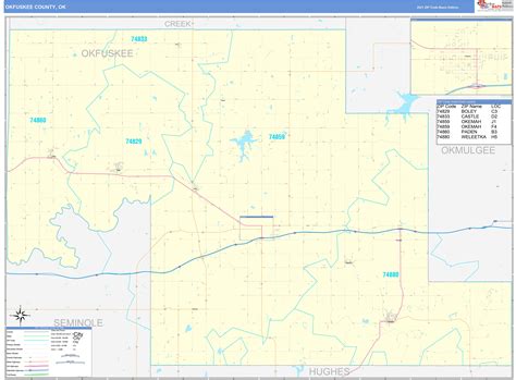 Okfuskee County, OK Zip Code Wall Map Basic Style by MarketMAPS - MapSales