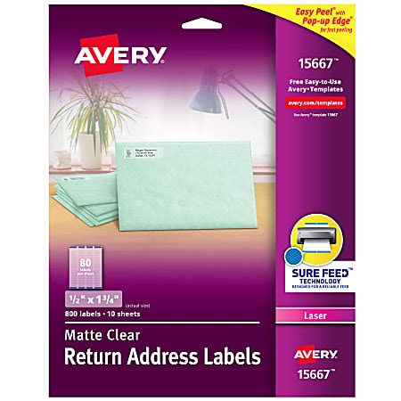 Avery® Matte Return Address Labels With Sure Feed® Technology, 15667, Rectangle, 1/2" x 1-3/4 ...