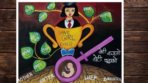 How to draw save girl child poster/save girl child drawing for competition/oil pastel drawing ...