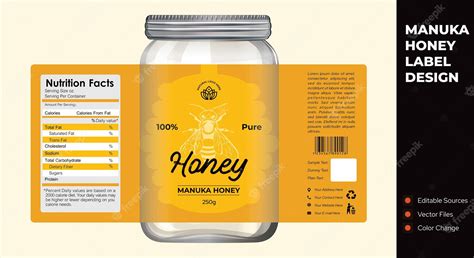 Premium Vector | Manuka honey label design jar packaging design black ...
