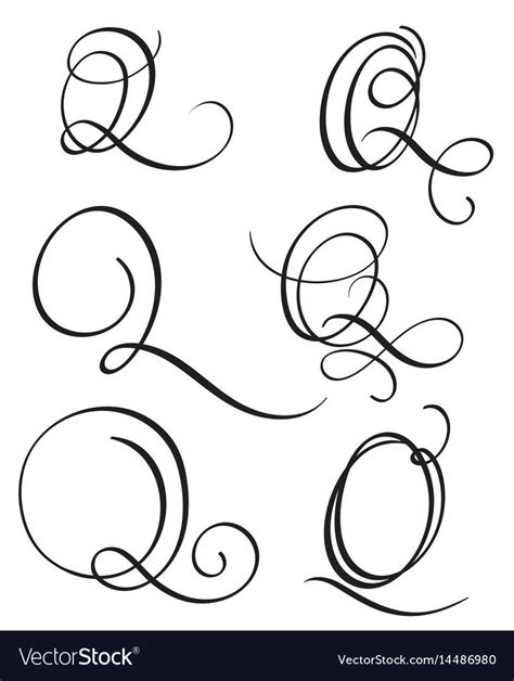 set of art calligraphy letter Q with flourish of vintage decorative ...