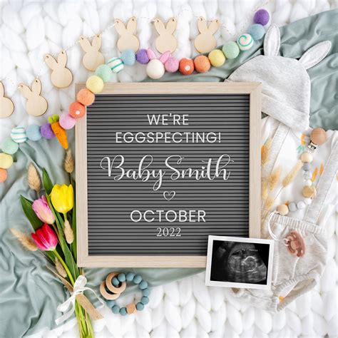 Easter Pregnancy Announcement | Cute Bunny Digital Baby Announcement | Spring Gender Reveal ...