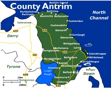 Map of Co Antrim Ireland | Antrim ireland, Antrim, Island county