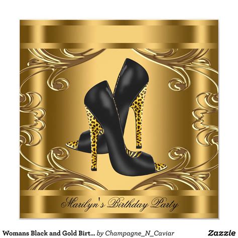 Womans Black and Gold Birthday Party Invitation | Zazzle.com | Gold birthday party, Black and ...