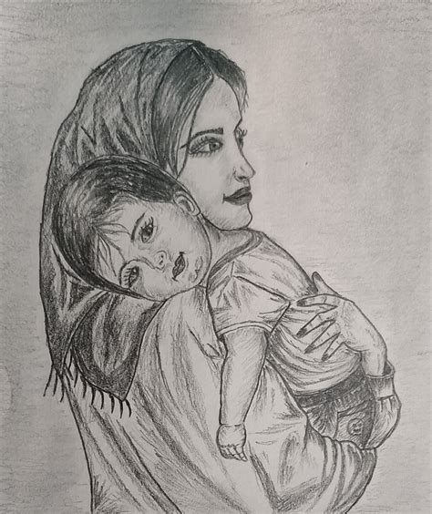 Child Pencil Easy Mother Drawing : Mothers, together with their ...