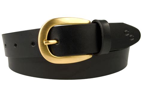 Womens Black Leather Belt With Gold Buckle - Champion Chase™