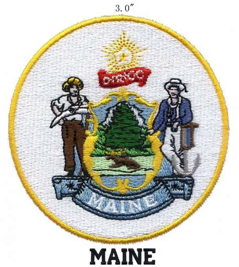 Maine State Seal embroidery patch 3" wide shipping/yellow circle/moose/North Star-in Patches ...