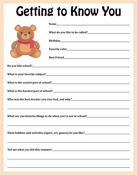 Classroom Getting To Know You - 15 Free PDF Printables | Printablee