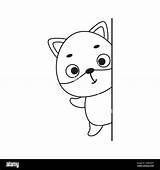 Coloring Page Cute Little Fox Peeking around corner Book For  sketch template