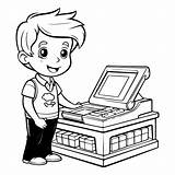 Premium Vector  Boy With cash register Black And White sketch template