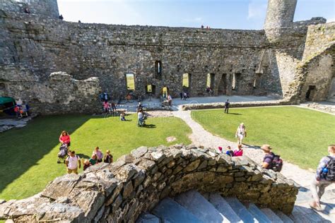 Editorial, Interior of Harlech Castle with Towers, Gatehouse and Tourists Editorial Image ...