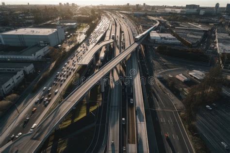 Aerial View of Busy Highway, with Cars and Trucks Moving in Both ...