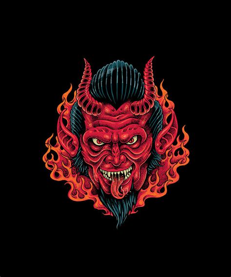 The Red Demon Head Devil detailed scary drawing Digital Art by Norman W ...