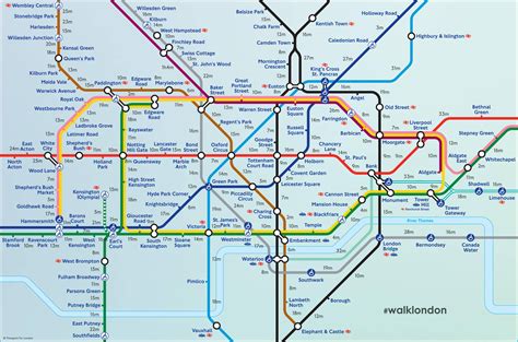 Underground map featuring time taken to walk between stations : r/london