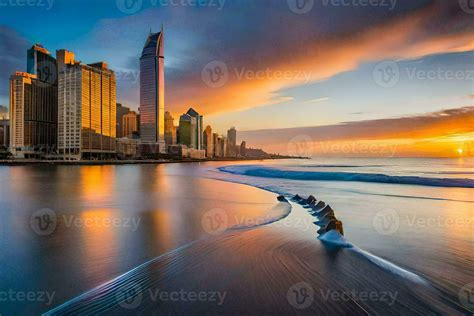 the city skyline at sunset in dubai. AI-Generated 30850054 Stock Photo ...