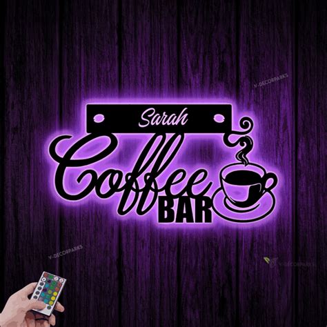Personalized Coffee Bar Metal Art Sign, Light Up Coffee Metal Sign, Multi Colors Coffee Bar Sign ...