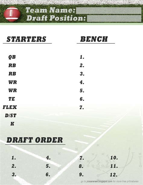 Fantasy Football Printable Roster Sheets