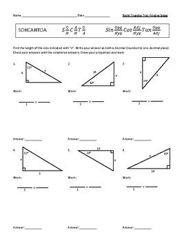 Right Triangle Trigonometry Trig Finding Missing Sides Worksheet ...