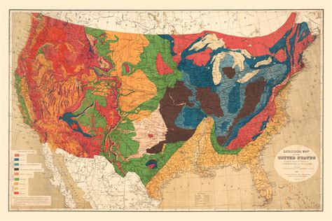 Beautifully restored Geological Map of the United States from 1872 - KNOWOL