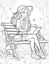 Girl With A sketchbook In Park Anime coloring Page  Premium AI sketch template