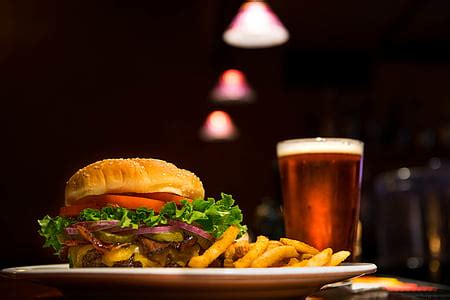 Free photo: hamburger, food, burger, french fries, salad, fast food, plate | Hippopx
