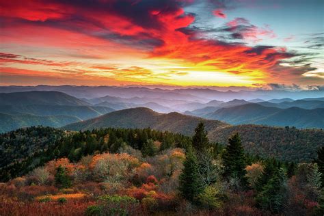 Appalachian Mountains North Carolina Blue Ridge Parkway Autumn Sunset Landscape Asheville NC ...