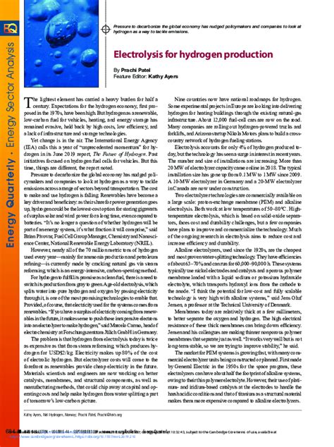 (PDF) Electrolysis for hydrogen production | Kathy Ayers - Academia.edu