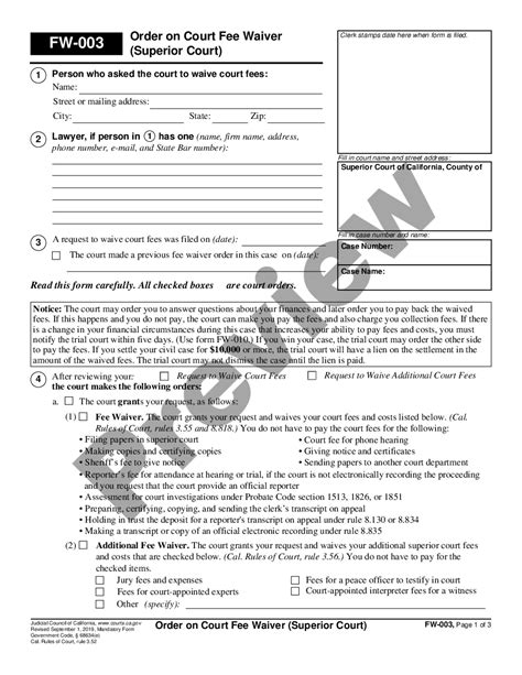 Modesto California Order on Application for Waiver of Court Fees and Costs - Case Date Stamps ...