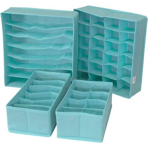 Sorbus 13.18 in. H x 3.54 in. W x 6.1 in. D Aqua Foldable Drawer Dividers Storage Boxes Cube ...