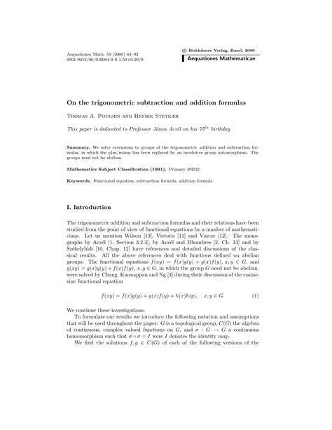 (PDF) On the trigonometric subtraction and addition formulas