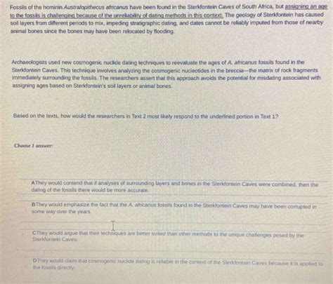 Solved: Fossils of the hominin Australopithecus africanus have been ...