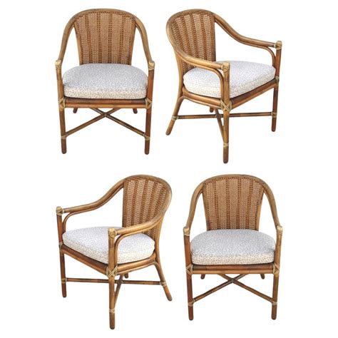 1970s McGuire San Francisco Rattan Cane Back Dining Arm Chairs, a Set ...