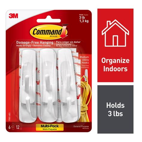 3M Command Medium Utility Hook Value Pack 6 hooks, 12 medium indoor ...